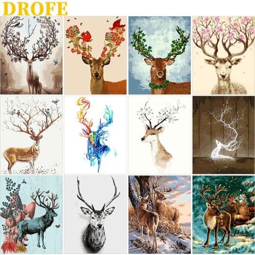 DrofE DIY Painting By Numbers Kits Deer Animal Picture By Numbers For Adults Modern Wall Art Decors Handpainted Unique Gift