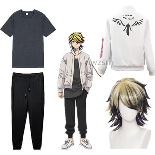 Tokyo Revengers Hanemiya Kazutora Cosplay Costumes White Coat Valhalla Uniform Baseball Coat Mikey Draken Halloween Kids Adults