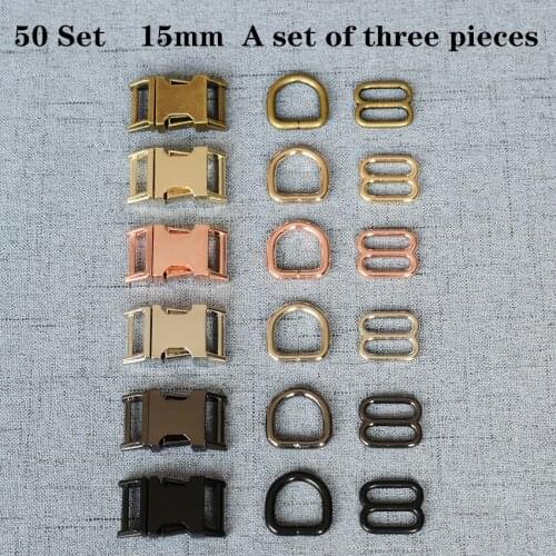 50 Set (B) 15mm Metal D Ring+Adjustable+Release Buckle For Pet Dog Collar DIY Sewing Accessory Strong Hardware 3JT15mm06B