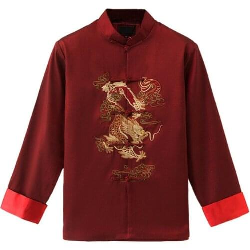 Summer Mens Chinese style Embroidery Dragon Tang Jacket Vintage style Leisure L