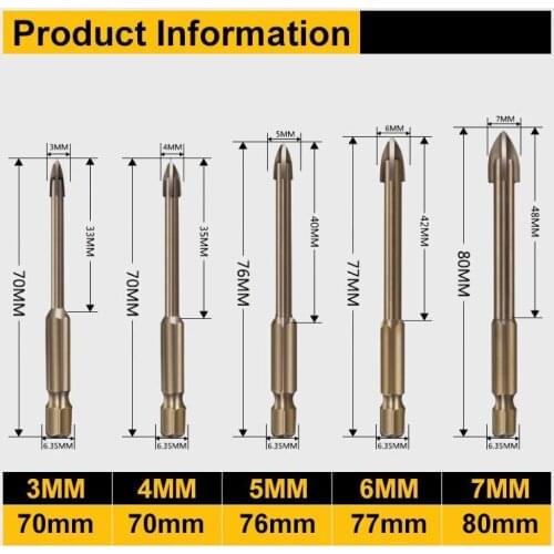 3/4/5/6/7mm Triangle Drill Bits Set Multi-Purpose Drill Bits For Ceramic Marble Glass Electric Drill Punch Hole Opener Drill