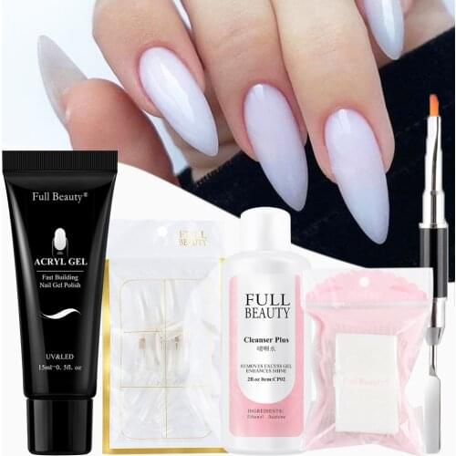 15ml Poly Nail Gel Set Quick Builder Polish Acrygel Extension Kit Top Forms Clips Nail Degreaser Liquid Manicure Set FB1809-1