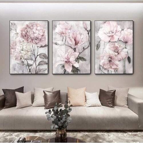 Flower Wall Art Canvas Painting Pink Floral Posters Print For Nordic Bathroom Living Room Home Wall Decor Pictures Farmhouse