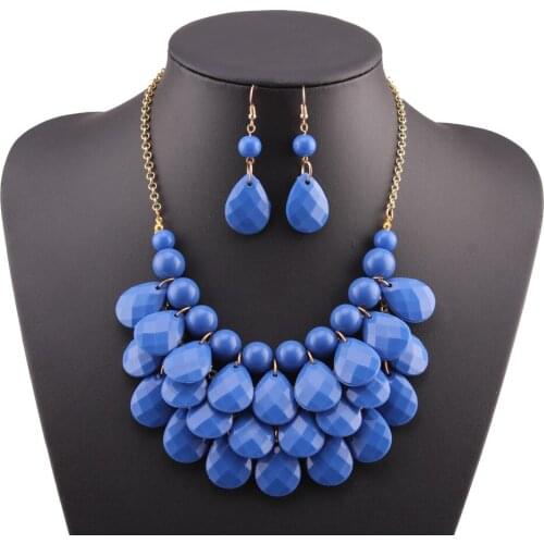 2020 New Fashion Teardrop Necklace Bib Gold Color Chain Colorful Bead Pendant Necklace for Women Statement Jewelry