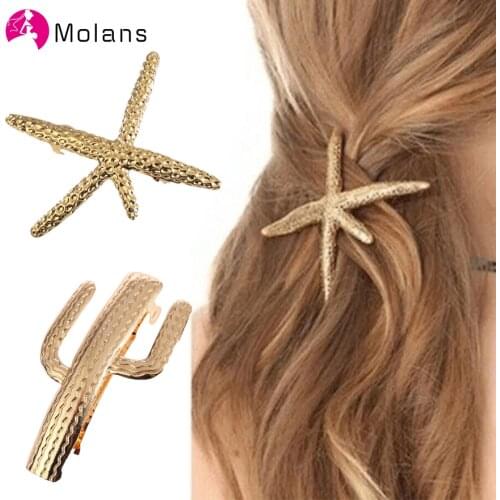 Molans New Seaside Starfish Cactus Hairpins Celebrity Trending Gold Silver Plating Hair Clips Girl Boho Hairpin Wedding Barrette