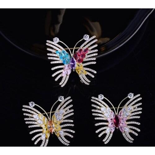 OKILY Elegant Cute Winter Coat Animal Brooches for Womens Jewelry Accessories Colorful Zirconia Butterfly Brooch Pin Xmas Gift