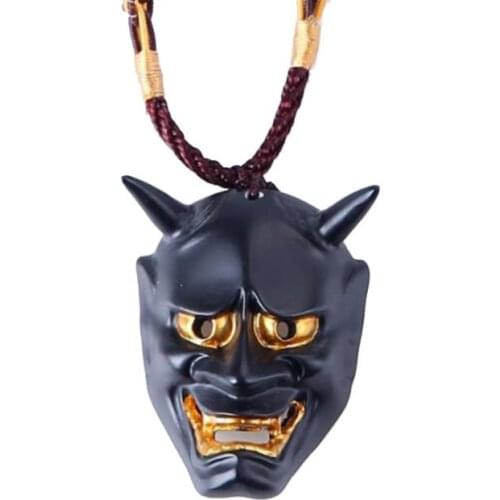 Resin Evil Oni Noh Hannya Mask Pendant Necklace Japanese Style Horror Punk Hip Hop Necklaces Halloween Gift