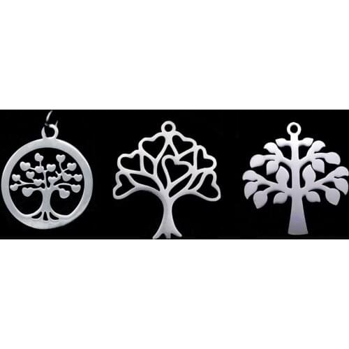 10pcs Polished Real Stainless Steel Tree Like of Life Charms Tree Pendant for DIY Necklace Bracelet Jewelry Making
