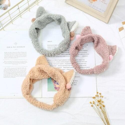 2021 Cat Ear Wash Face Hair Holder Hairbands Soft Warm Flannel Bow Headband For Women Girls Turban Fashion Hair Accessories