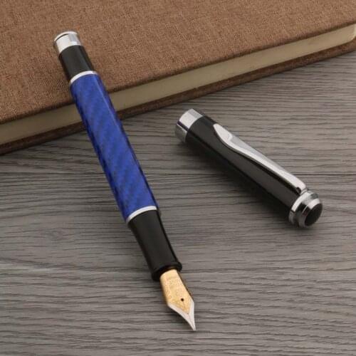 Quality Carbon Fiber 03 Fountain Pen Blue Black Number 6 Nib Stationery Office School Supplies Writing Golden Ink Pens