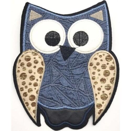 Cute Animal Owl Denim Patch T-shirt Press Sticker Washable Sew On Transfers Patches Hoodies Coat Bag 19x13cm, 1 PC