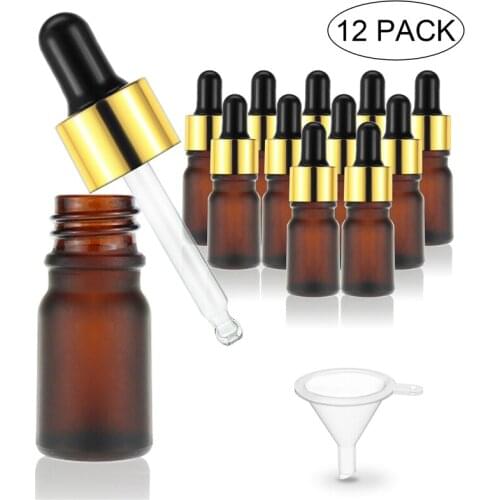 5ml Glass Dropper Bottles Amber Frosted Essential Oil Bottles With Glass Pipettes Travel Bottle - pack of 12