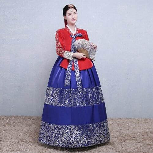Korean Traditional Ladies Hanbok Palace Wedding Bronzing Hanbok Korean Folk Costume Dance Stage Performing Costume 2021 New