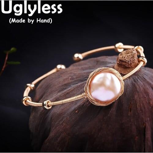 Uglyless Natural Baroque Pearls Jewelry Sets for Women Real 925 Silver Bangles Bracelets Necklaces +Chain Pearls Pendants Bijoux