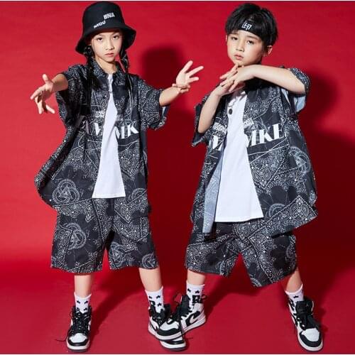 Kids Oversize Streetwear Hip Hop Short Sleeve Loose Casual Print Shirt Shorts Stage Clothing Boy Girl Tracksuits Children Sets