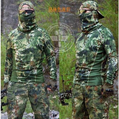 Outdoor Tactical Camouflage Long Sleeve T-shirt with Hunting Camping Tactical Army Military Shirt