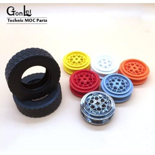 2Pcs/lot Technical Parts Tyre 62.4x20 Car Tires+Wheels Compatible with 32019+86652 MOC Building Blocks Bricks Accessories Toys