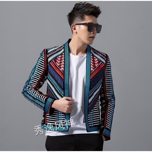 Colorful Embroidery Suit Hombre Slim Fit Stage Party Club Designer Men DJ Host Mens Blazer Jacket