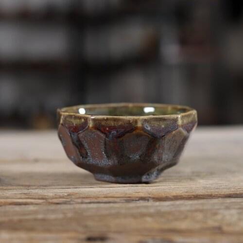 Yi Zi Tao Kung Fu Tea Set Ceramic Tea Cup Tea Cowpea Red Glaze Pu'er Cup Teacup Geometric Multi-Sided