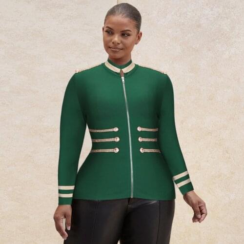 Plus Size Bandage Jackets Women Bandage Jacket Bodycon 2021 Spring Autumn Elegant Long Sleeve Green Coat Plus Size Party Jackets