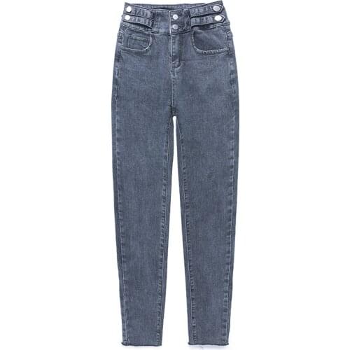 Jeans Female Denim Pants Black Color Women Stylish Waist Design Jeans Donna Stretch Bottoms Skinny Pant Denim Trouser Plus Size