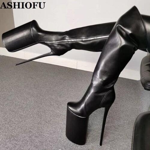 ASHIOFU 2020 New Womens Super-heels Knee Boots 30cm Sexy Pole-dancing Platform Boots Evening Club Fashion Long Boots Shoes D2020
