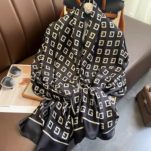 2021 Women Silk Winter Scarf Luxury Design Print Lady Beach Shawl Scarves Fashion Smooth Foulard Female Hijab