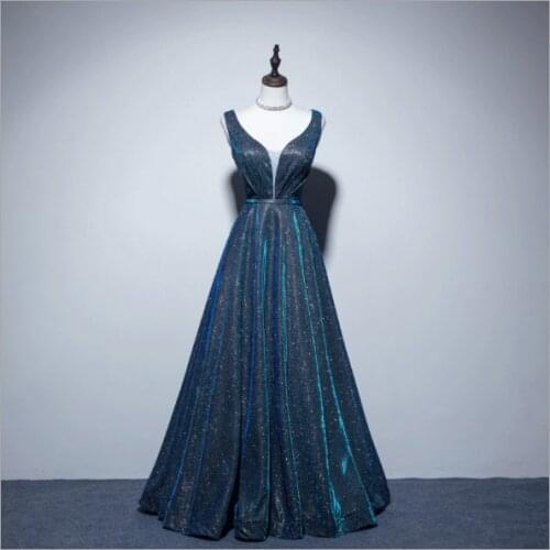 Elegant Prom Evening Dresses Peacock Blue New Arrival A-Line Party Gown Backless Simple Vestidos Summer