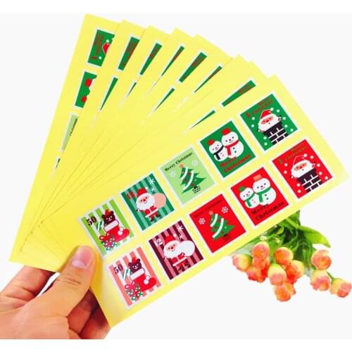 1000PCS/LOT Colored Christmas Stamp design Kraft Seal Sticker Kraft Paper Material stick DIY Multifunction gift label