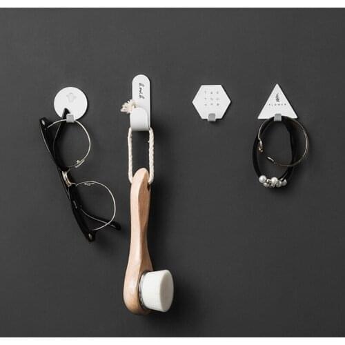 4 Pcs Nordic Style Geometric Wrought Iron Wall Hanging Hook Self-adhesive Wall Hook Decor Creative Door Hook Minimalist No N0PA