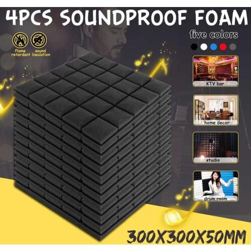 4 Pcs 30x30x5cm Studio Acoustic Soundproof Foam Sound Absorption Treatment Panel Tile Wedge Protective Sponge