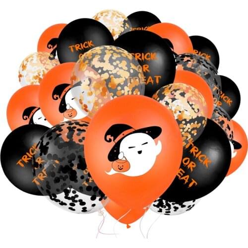 43pcs Pure Color Cartoon Ghost Wizard Trick or Treat Balloons DIY Latex Confetti Ballons with Ribbon Halloween Party Bar Decor
