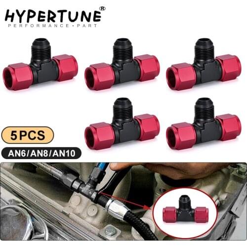 5 Pieces Aluminum Flare Tee Fitting AN6 AN8 AN10 Female Male Tee On Side Thread Water Gas Oil Fitting Adapter Accessories
