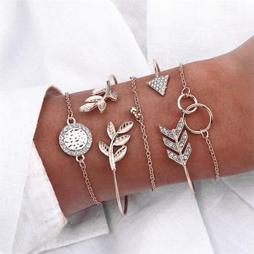 5 Pcs/Set Gold Crystal Arrow Circle Charm Bracelets Set for Women New Bohemian Vintage Bracelet Female Fashion Jewelry