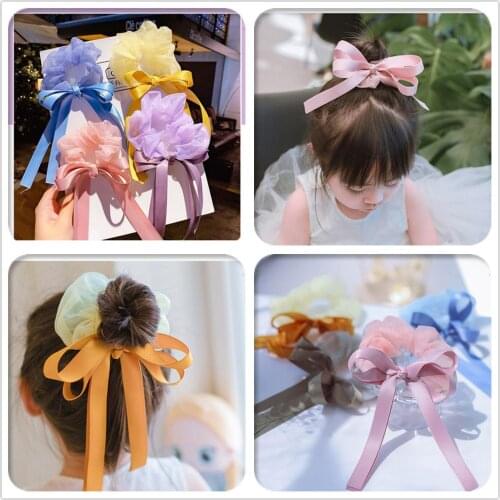 Boutique 10pcs Fashion Bowknot Ponytail Hold Hair Ties Cute Ribbon Bow Elastic Hair Bands Princess Headwear Hair Accessories