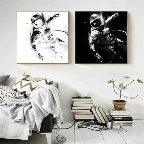 Black and White Inkjet Astronaut Spray Painting for Bedroom Office Wall Decor Abstract Wall Art Canvas Print Home Decor Dropship
