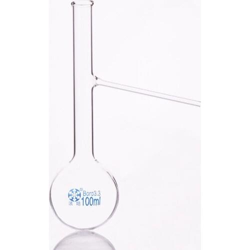 Distilling flask for the distillation gas and fuel oil 100ml,Distillation flask with branch,Round-bottom with side glass tube