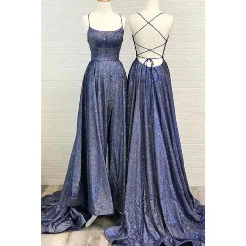 Elegant Long Glitter HalterProm Dresses with Pockets Robe De Soiree A-Line Sexy Criss Cross Back Formal Party Dresses for Women