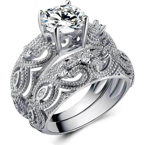 Elegant Hollow Out Heart Shaped Flower Ring Set Fashionable Ladies Party Dinner Hand Jewelry Exquisite Romantic Luxury Gift