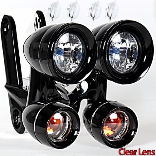 Gloss Black Fairing Mounted Driving Lights Turn Signals For Harley 1996-2013 Elctra Street Glide&1996-2018 Road King
