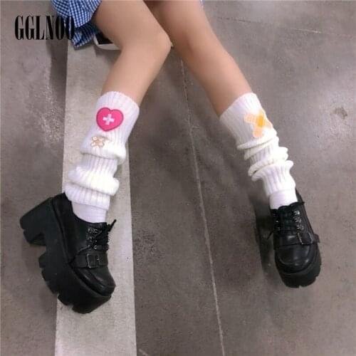 GGLNOO Japanese Harajuku Style Girls Love Heart /Band-aid Knitted Leg Warm Socks Lolita Cute Leg Cover Heap Heap Socks