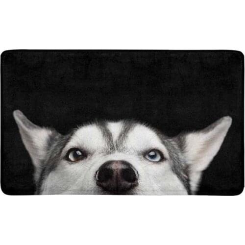 Head of Siberian Husky Dog with Blue Eyes Doormat Anti-Slip Entrance Mat Floor Rug Indoor/Outdoor Door Mat Home Decor, Rubber Ba