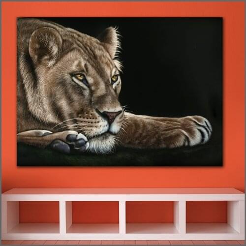 Printing Big cats Lions Painting Art Lioness Black Art Picture Home Decor Living Room Modern Canvas Print Paintings no frames