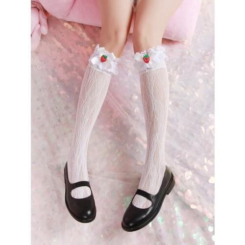 Strawberry Diary Spring And Summer Lolita GIRLS Lace Tube Socks Cute Bow Bunching Socks