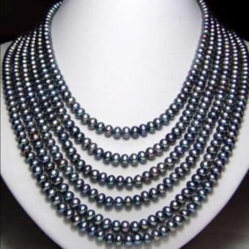 Fashion black cultured freshwater round natural 7-8mm pearl charms beads diy chain necklace for women jewelry 100 inch BV334