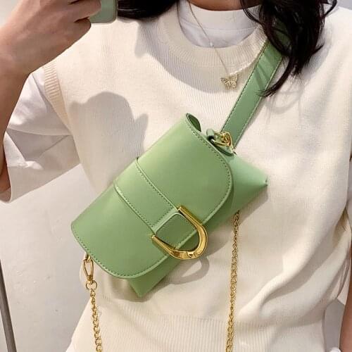 New Design Cool Small PU Leather Fanny Packs For Women 2021 Chain Belt Bag Waist Packs Female Phone Purses Lady Chest Bags