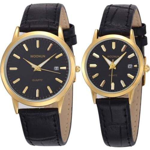 WOONUN Top Luxury Brand Couple Watches For Lovers Genuine Leather Strap Quartz-Watch Fashion Men Women Pair Watches Best Gift