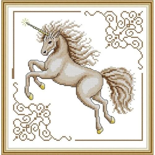 Joy Sunday Cross Stitch Kit White Horse Unicorn Pattern Cotton Embroidery Manual Needlework Set Modern Home Decoration Painting
