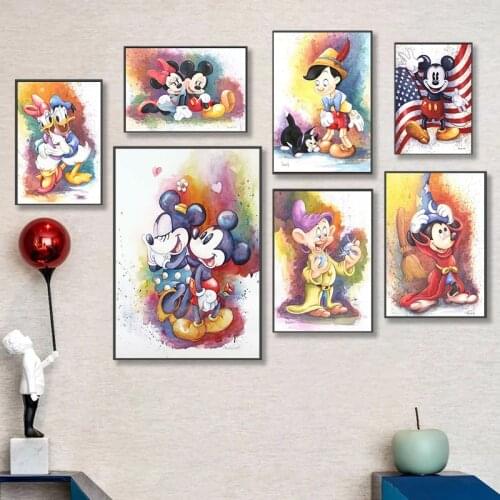 Disney Cartoon Canvas Painting Mickey Mouse and Donald Duck Posters and Prints Wall Art Picture Cuadros for Children Room Decor