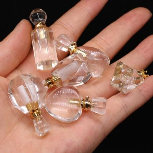 Natural Semi-precious Stone Clear Quartz Perfume Bottle Pendant DIY for Making Jewelry Necklace Gift Accessories